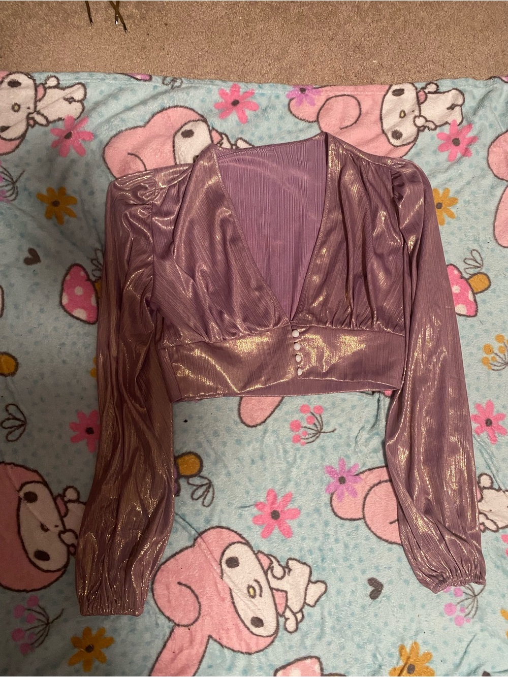Shimmery Lilac V-Neck Cropped Jacket